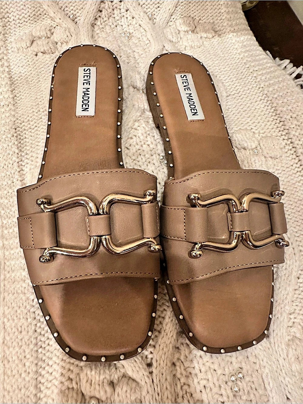Steve Madden Alitaj Studded Slide Sandals in Brown US 9M Like New
